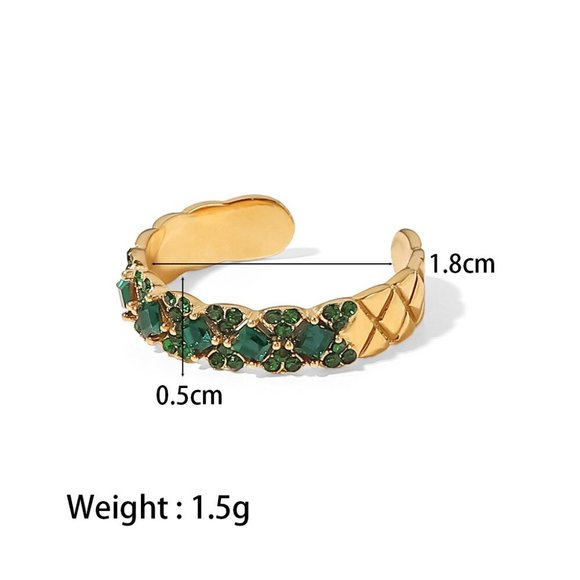 Green Zircon Lattice Texture Flower Ring 18K Gold Adjustable‎ - Picture 7 of 7